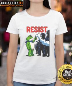 Premium Portland Frog trending funny video protest resist ladies tee featuring a playful frog design for activists.