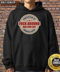 Premium 'Protected By Surveillance' hoodie featuring 'Fck Around And Find Out' slogan, perfect for bold streetwear style.