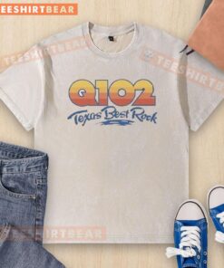 Premium Q102 Texas Best Rock Washed T-Shirt in a stylish display, featuring a soft texture and trendy design.
