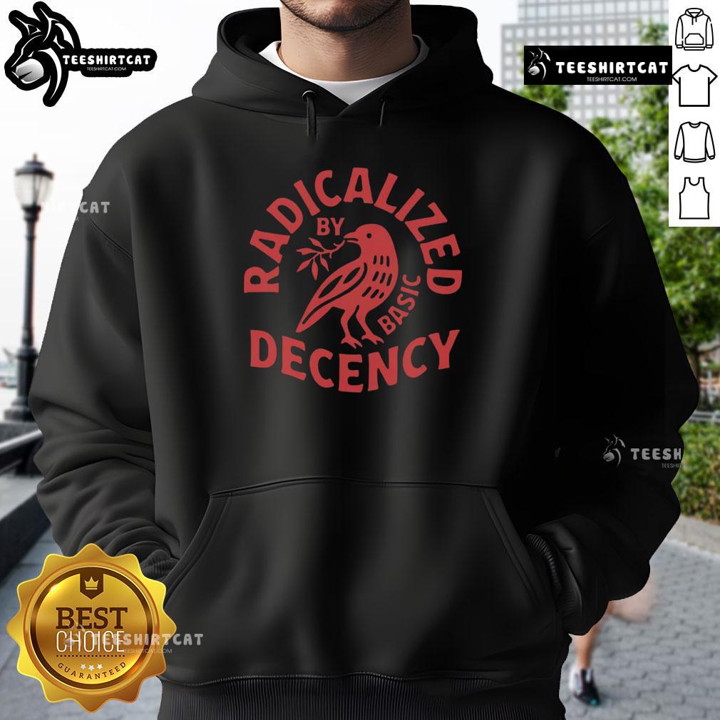 Premium Radicalized By Basic Decency Hoodie Alt Text: Premium Radicalized By Basic Decency Hoodie featuring bold text design on a stylish black background for casual wear.