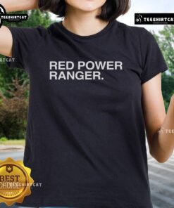 Alt Text: Premium Red Power Ranger Indiana Hoosiers ladies tee featuring vibrant colors and stylish design for fans.