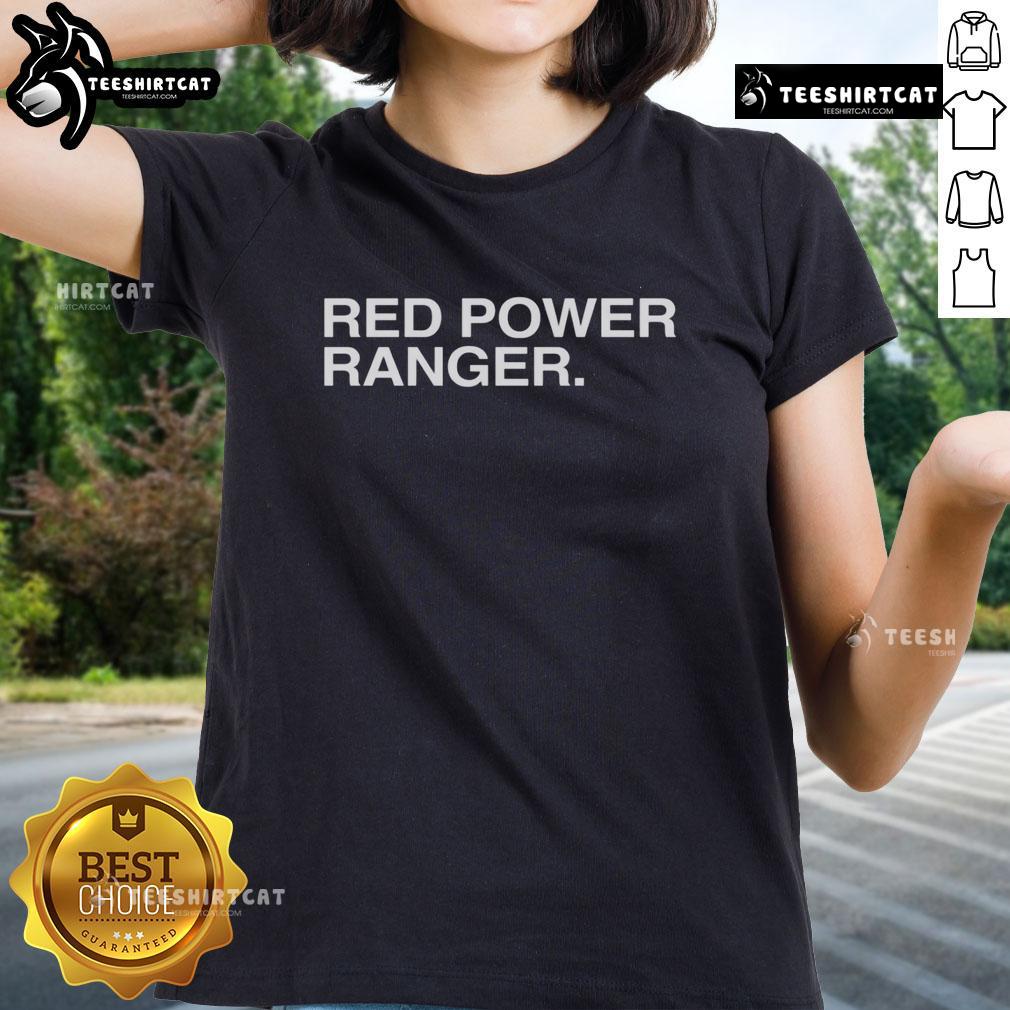 Premium Red Power Ranger Indiana Hoosiers Ladies Tee Alt Text: Premium Red Power Ranger Indiana Hoosiers ladies tee featuring vibrant colors and stylish design for fans.