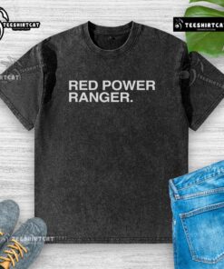 Alt Text: Premium Red Power Ranger Indiana Hoosiers washed t-shirt featuring bold graphics and a comfortable fit for fans.