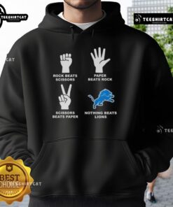 Premium Detroit Lions hoodie featuring 'Rock Beats Scissors, Paper Beats Rock' design, perfect for fans.