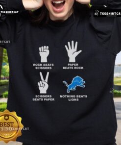 Premium Detroit Lions sweatshirt featuring a fun 'Rock, Paper, Scissors' design, perfect for NFL fans.