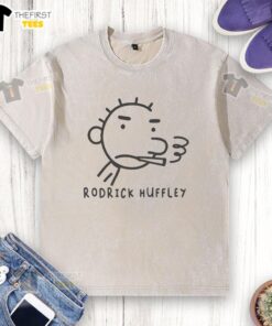 Premium Rodrick Huffley smoking washed t-shirt displayed on a mannequin, showcasing its unique design and casual style.