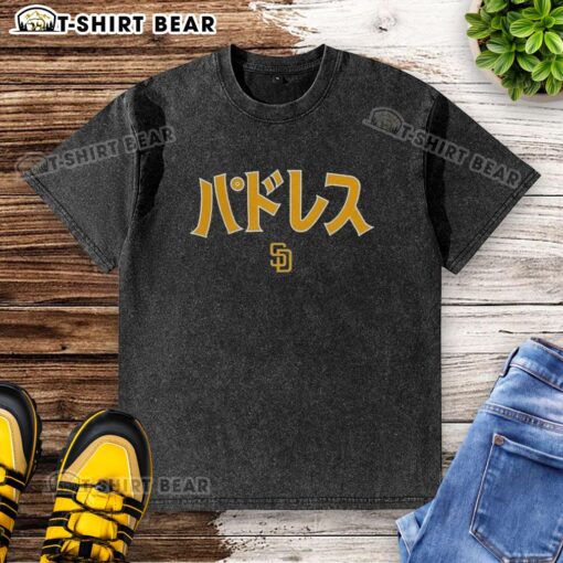 Premium San Diego Padres MLB Katakana Washed T-Shirt featuring a stylish design for baseball fans.