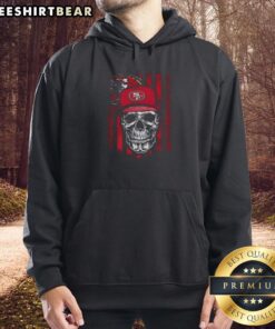 Premium San Francisco 49ers NFL skull hoodie featuring American flag design for football lovers.