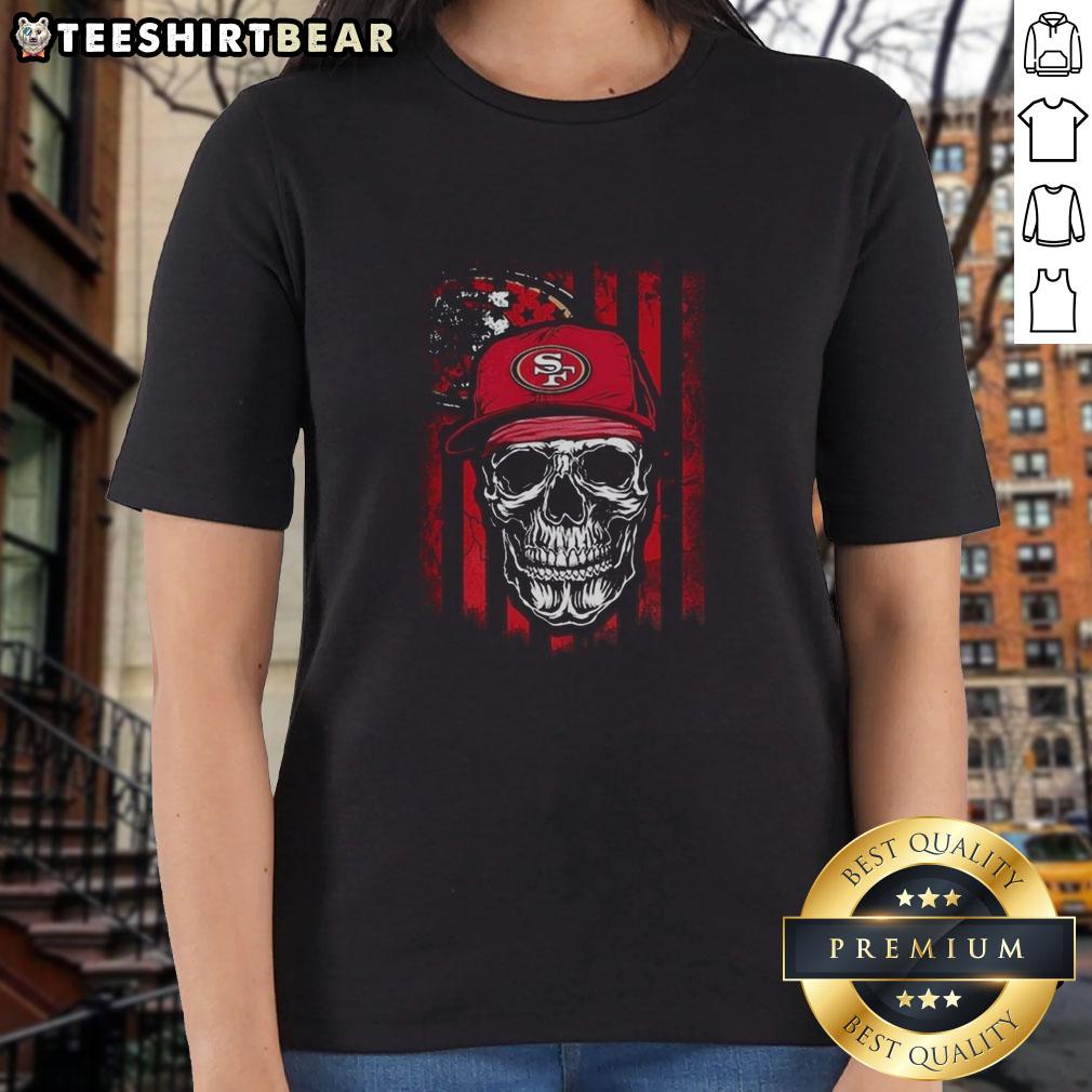 Premium San Francisco 49Ers Nfl Skull American Flag Footaball Lover Ladies Tee Premium San Francisco 49ers NFL skull tee with American flag design for football lovers, perfect for ladies.