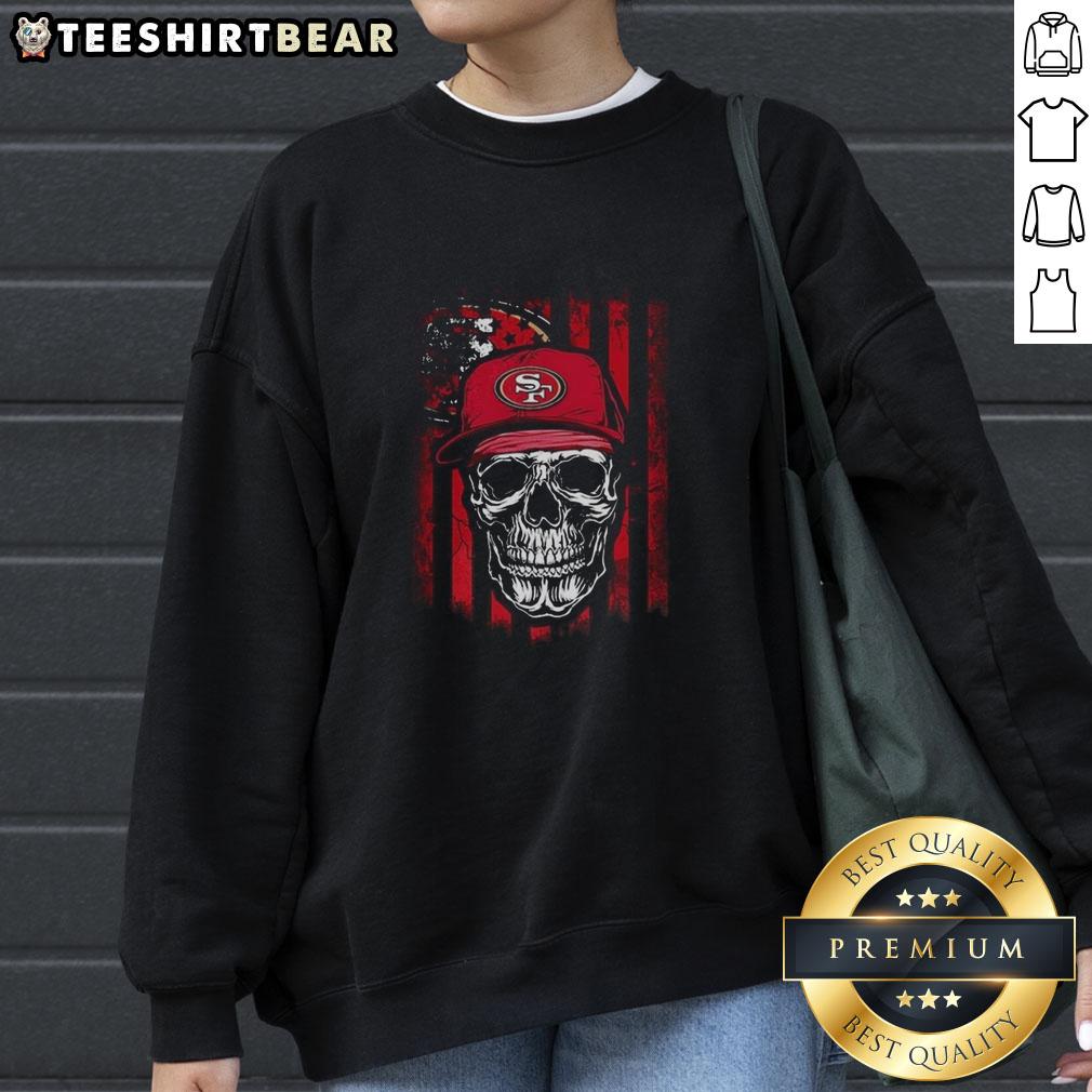 Premium San Francisco 49Ers Nfl Skull American Flag Footaball Lover Sweatshirt Premium San Francisco 49ers NFL sweatshirt featuring a skull and American flag design for football lovers.