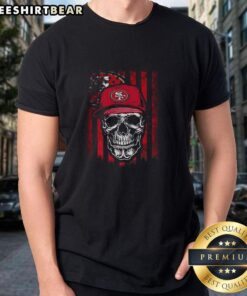 Alt Text: Premium San Francisco 49ers NFL skull t-shirt with American flag design, perfect for football lovers and fans.