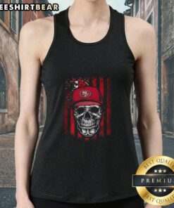 Alt Text: Premium San Francisco 49ers NFL skull tank top featuring American flag design, perfect for football lovers.