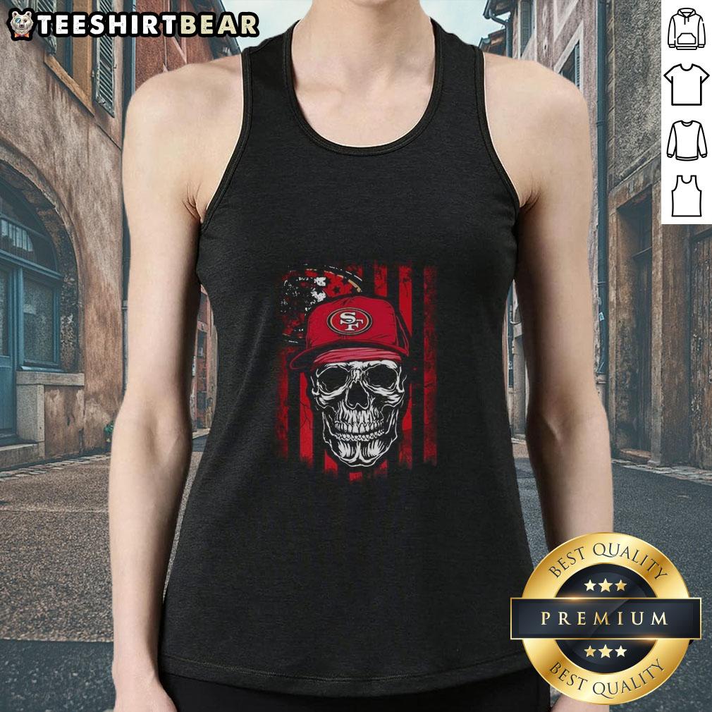 Premium San Francisco 49Ers Nfl Skull American Flag Footaball Lover Tank Top Alt Text: Premium San Francisco 49ers NFL skull tank top featuring American flag design, perfect for football lovers.