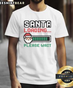 Premium Santa Loading Please Wait Pixel T-Shirt featuring a festive pixel art design, perfect for holiday celebrations.