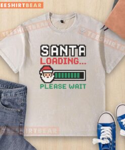 Premium Santa Loading Please Wait Pixel Washed T-Shirt featuring a playful Santa graphic on soft fabric.
