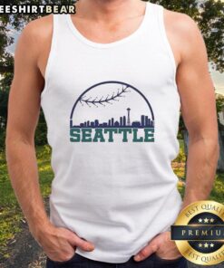 Premium Seattle Mariners baseball skyline tank top featuring a vibrant cityscape design, perfect for fans and summer wear.