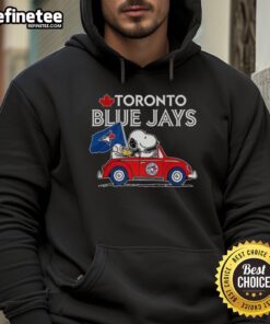 Alt Text: Premium Snoopy and Woodstock on Volkswagen Beetle hoodie for Toronto Blue Jays baseball fans, stylish and fun.