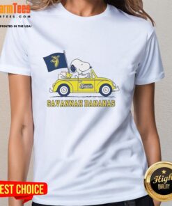 Premium Snoopy and Woodstock Peanuts x Savannah Bananas baseball lover ladies tee featuring vibrant graphics.