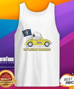 Premium Snoopy and Woodstock baseball lover tank top featuring Peanuts x Savannah Bananas design, perfect for fans.