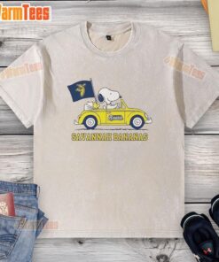 Alt Text: Premium Snoopy and Woodstock baseball lover washed t-shirt featuring Peanuts and Savannah Bananas design.