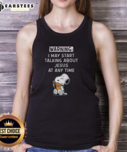 Premium Snoopy tank top featuring a playful design about Jesus, perfect for casual wear and fans of Peanuts.