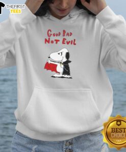 Premium Snoopy Vampire hoodie featuring a playful design that combines good and bad themes, perfect for fans of unique apparel.