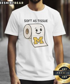 Premium Soft As Tissue Michigan Wolverines T-Shirt in navy blue, showcasing team logo and comfortable fabric for fans.