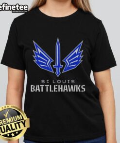 Premium St. Louis Battlehawks lockup logo on a stylish ladies tee, perfect for fans of the XFL team.