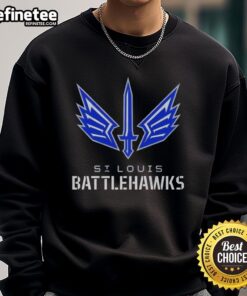 Premium St. Louis Battlehawks lockup logo sweatshirt in blue, featuring the team's emblem and comfortable design.