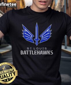Alt Text: Premium St. Louis Battlehawks Lockup Logo T-Shirt featuring the team logo on a stylish, comfortable fabric.