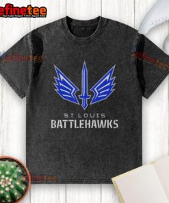 Alt Text: Premium St. Louis Battlehawks lockup logo on a washed t-shirt, perfect for fans and casual wear.