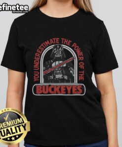Alt Text: Premium Star Wars Darth Vader X Ohio State ladies tee featuring a stylish design perfect for fans and fashion lovers.