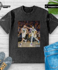 Premium Stephen Curry and Jordan Poole Golden State Warriors basketball image on a washed t-shirt, perfect for fans.