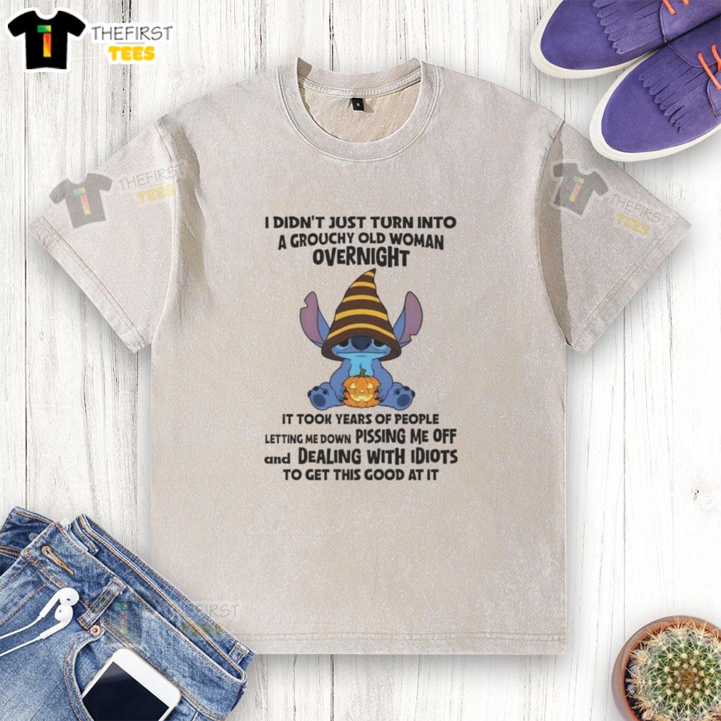 premium-stitch-i-didnt-just-turn-into-a-grouchy-old-woman-overnight-it-took-years-washed-t-shirt Alt Text: Premium Stitch I Didn't Just Turn Into A Grouchy Old Woman Overnight T-Shirt in soft fabric with humorous text design.