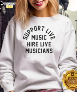 Premium Support Live Music Hire sweatshirt featuring vibrant design for live musicians, perfect for music lovers.