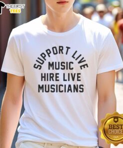 Premium Support Live Music Hire T-Shirt featuring vibrant design for live musicians and music event enthusiasts.