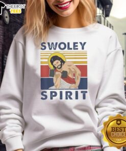 Alt Text: Vintage sweatshirt featuring 'Premium Swoley Spirit Weightlifting Jesus' design, perfect for gym enthusiasts and casual wear.
