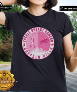 Premium Tackle Breast Cancer Buffalo Bills football skyline ladies tee featuring vibrant design and team spirit.