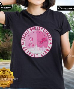 Premium Tackle Breast Cancer Detroit Lions Football Skyline Ladies Tee featuring a stylish design for fans.