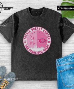Premium Tackle Breast Cancer San Francisco 49ers Football Skyline Washed T-Shirt for sports fans supporting a cause.
