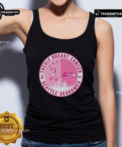 Alt Text: Premium Tackle Breast Cancer Seattle Seahawks tank top featuring a skyline design, perfect for football fans.