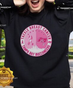 Premium Tackle Breast Cancer sweatshirt featuring Tampa Bay Buccaneers logo and skyline design, perfect for game day.
