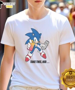 Premium Take This Kid Sonic Hedgehog Vape T-Shirt featuring vibrant graphics of Sonic and a playful vape design.