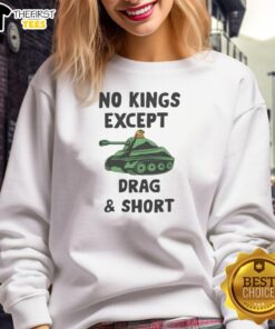 Premium Tank 'Weeeeee No Kings Except Drag' Short Sweatshirt showcasing vibrant graphic design and comfortable fit.