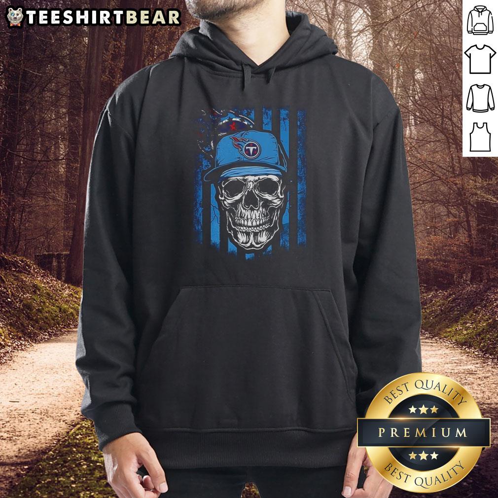 Premium Tennessee Titans Nfl Skull American Flag Footaball Lover Hoodie Alt Text: Premium Tennessee Titans NFL Skull American Flag hoodie for football lovers, showcasing team pride and unique design.