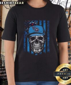 Premium Tennessee Titans NFL Skull American Flag Tee for football lovers, perfect for ladies' casual wear.