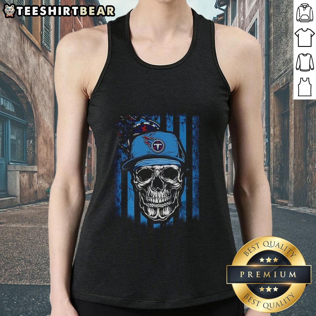 Premium Tennessee Titans Nfl Skull American Flag Footaball Lover Tank Top Premium Tennessee Titans NFL skull tank top featuring American flag design for football lovers.