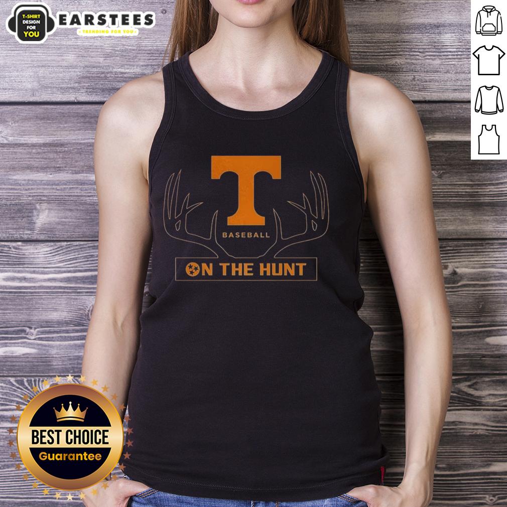 premium-tennessee-volunteers-baseball-on-the-hunt-deer-antlers-logo-tank-top Premium Tennessee Volunteers baseball tank top featuring a deer antlers logo, perfect for sports fans and outdoor enthusiasts.