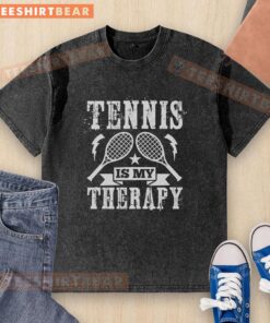 Premium Tennis Is My Therapy washed t-shirt in soft fabric, perfect for tennis lovers and casual wear enthusiasts.