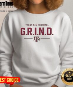 Premium Texas A&M Football G.R.I.N.D. logo sweatshirt featuring bold graphics and comfortable fit for fans.